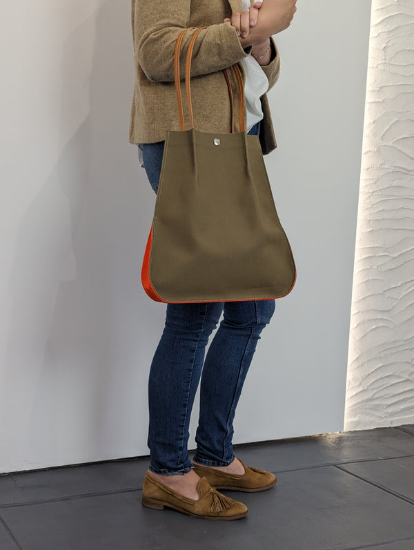 le sac tote bag - Monébag - kaki & orange