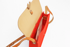 sac à main toile orange et cuir camel