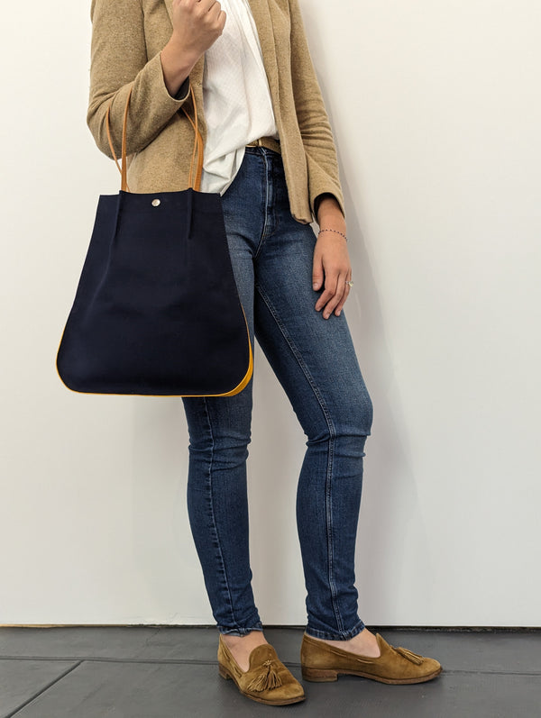 The tote bag - Monébag - Navy blue and yellow 