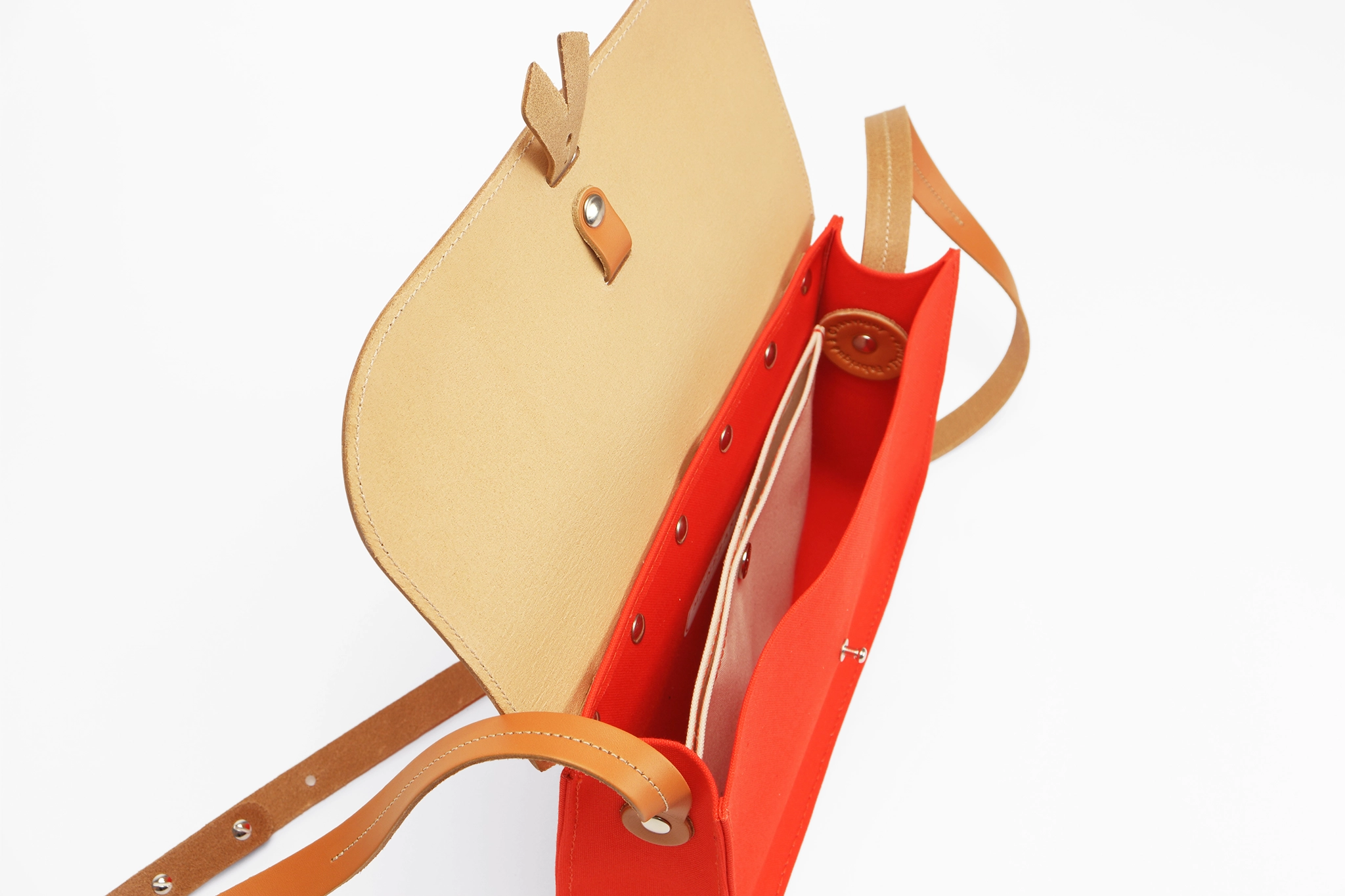 sac à main toile orange et cuir camel