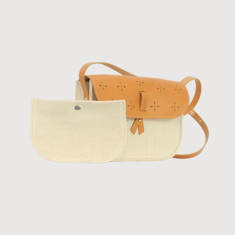 the shoulder bag - large format - Hemp &amp; openwork leather 
